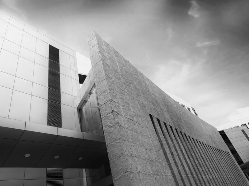 black and white building exterior