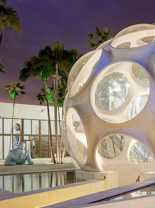 geodesic dome in front of Bulgari store in Miami