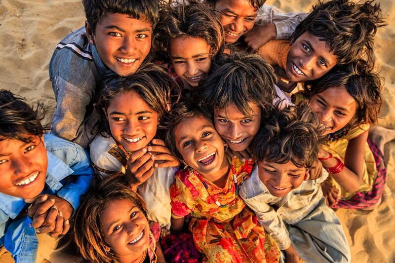 A group of children smiling