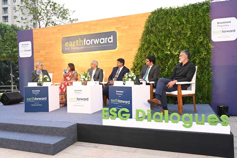 A panel discussion with six individuals.