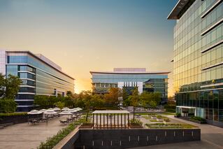 office plaza with tables