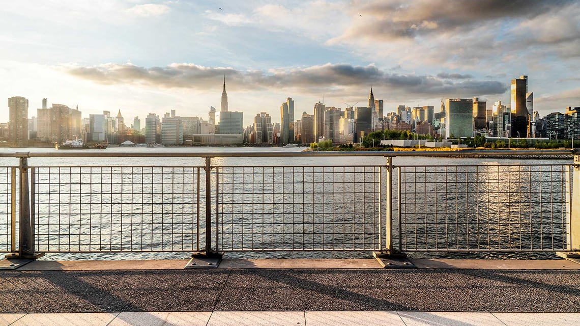 waterfront with Manhattan skyline in background