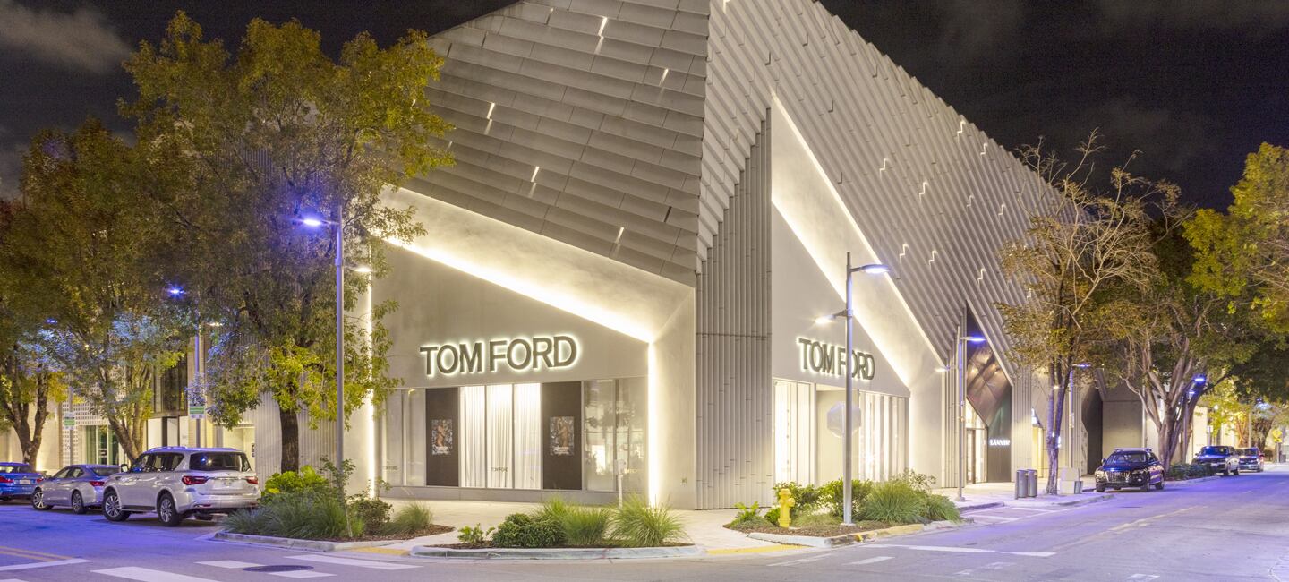 Tom Ford store exterior at night