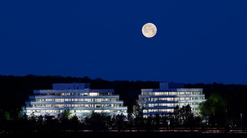 moonlit office building