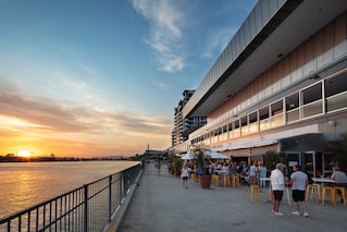 Exterior of mall shops.