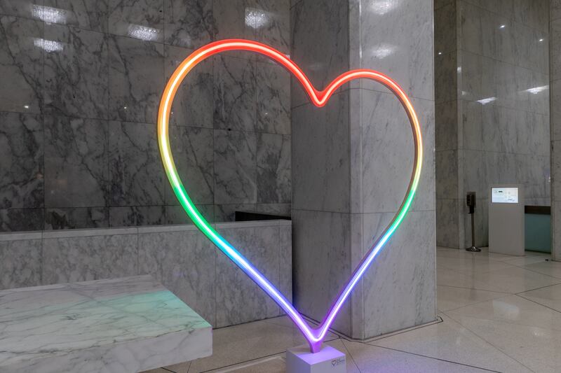 colorful, heart-shaped neon light