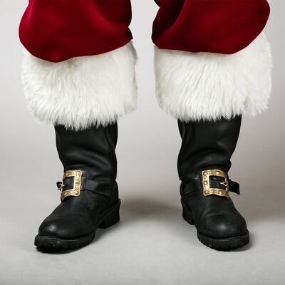 Santa's black boots with gold buckles