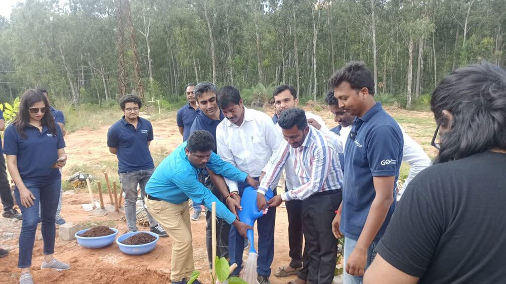 Several people gathered for a treen planting