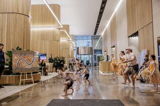 First Nations Brolga Dance Academy performance in the lobby