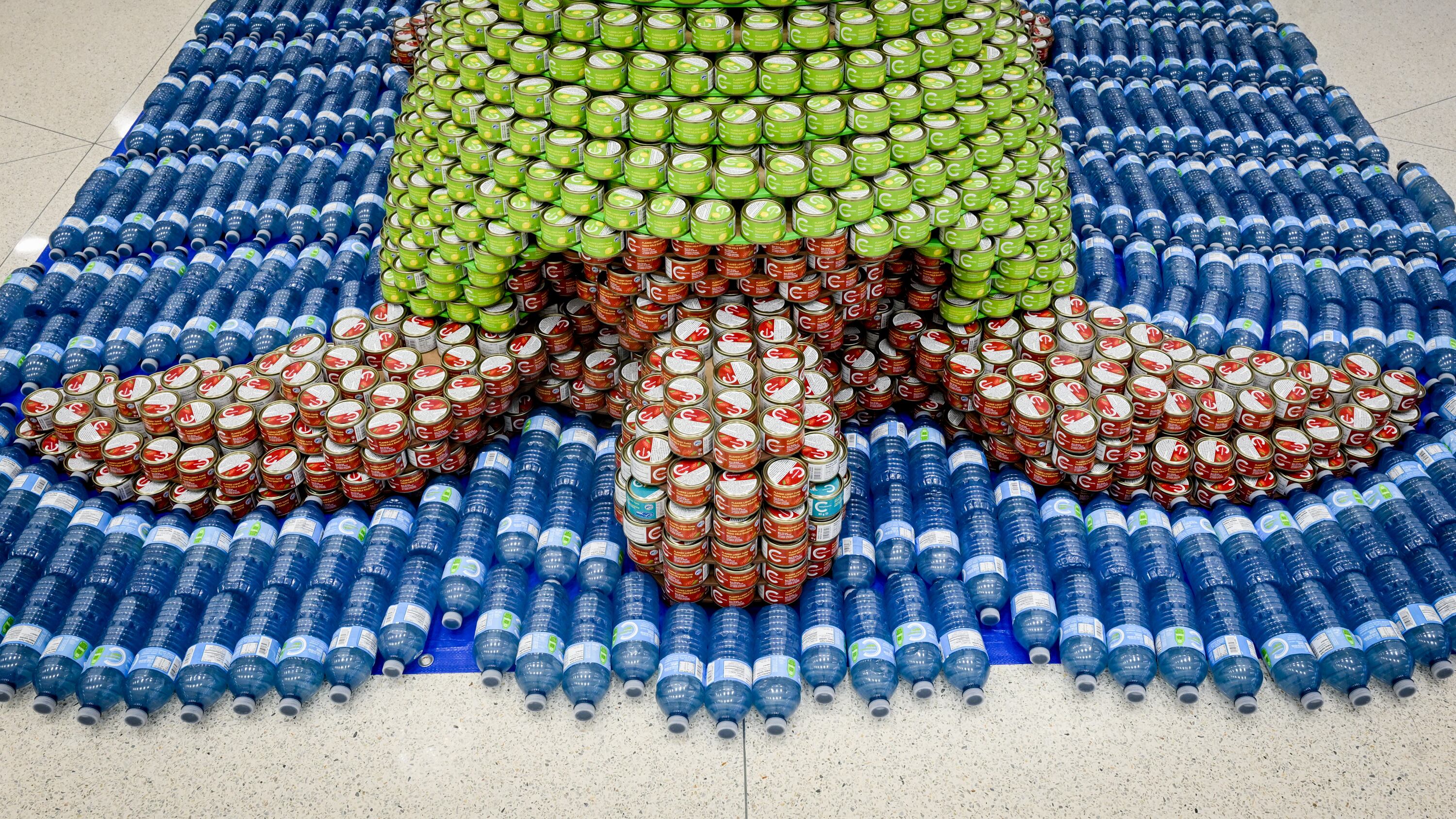 Art installations made out of cans to be donated after use