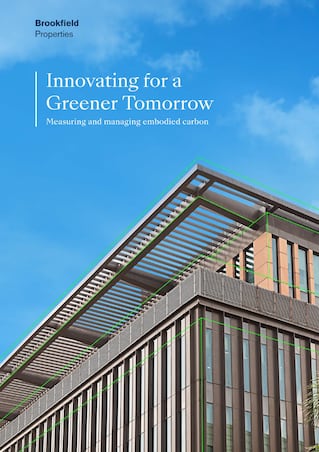 Innovating for a Greener Tomorrow, Embodied Carbon Report 2025 with image of an office building