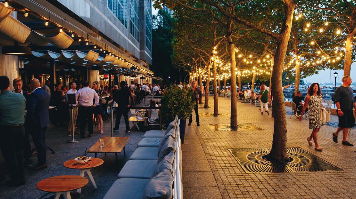 restaurants on water at night