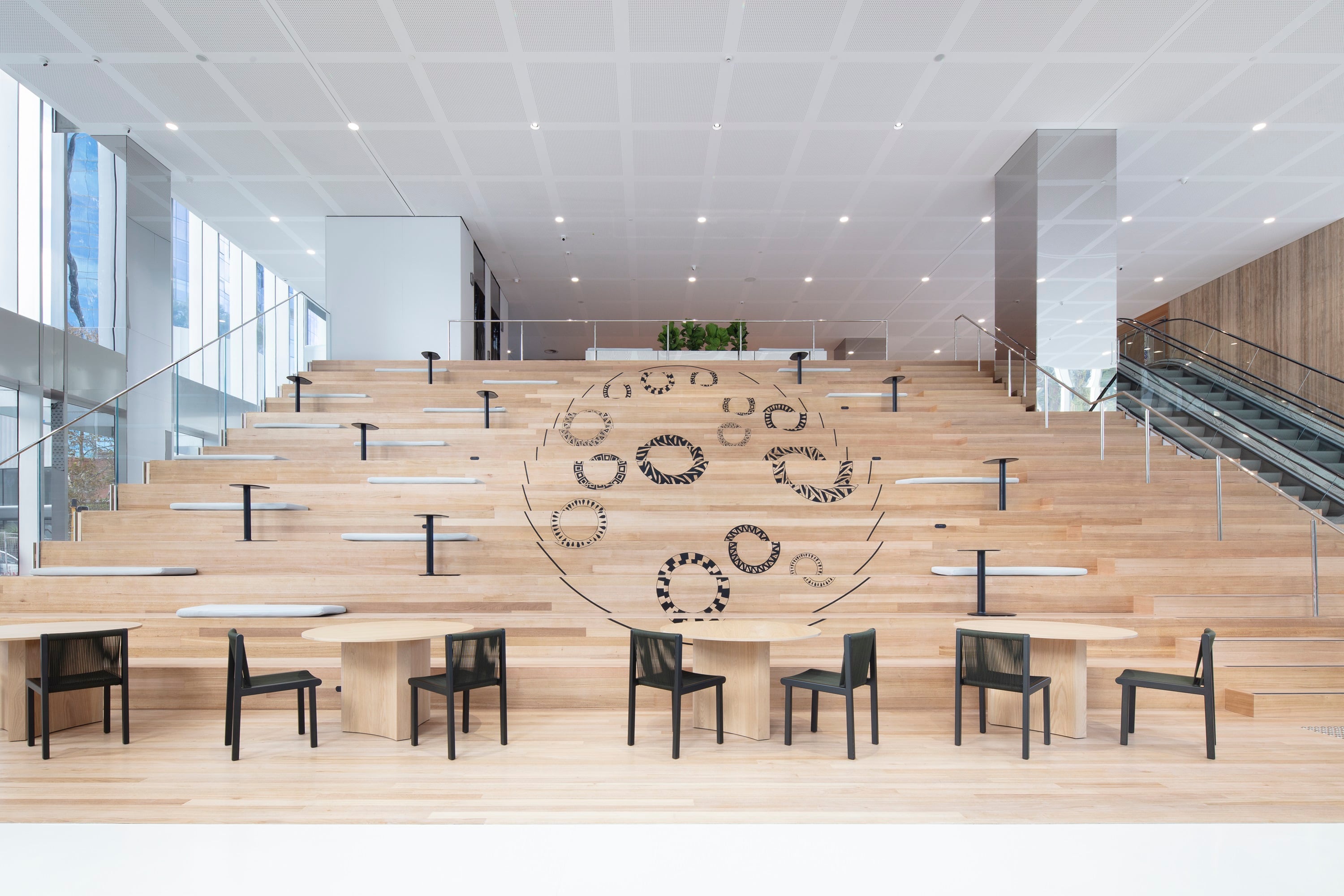 Artwork displayed on step seating, also knows as social stairs