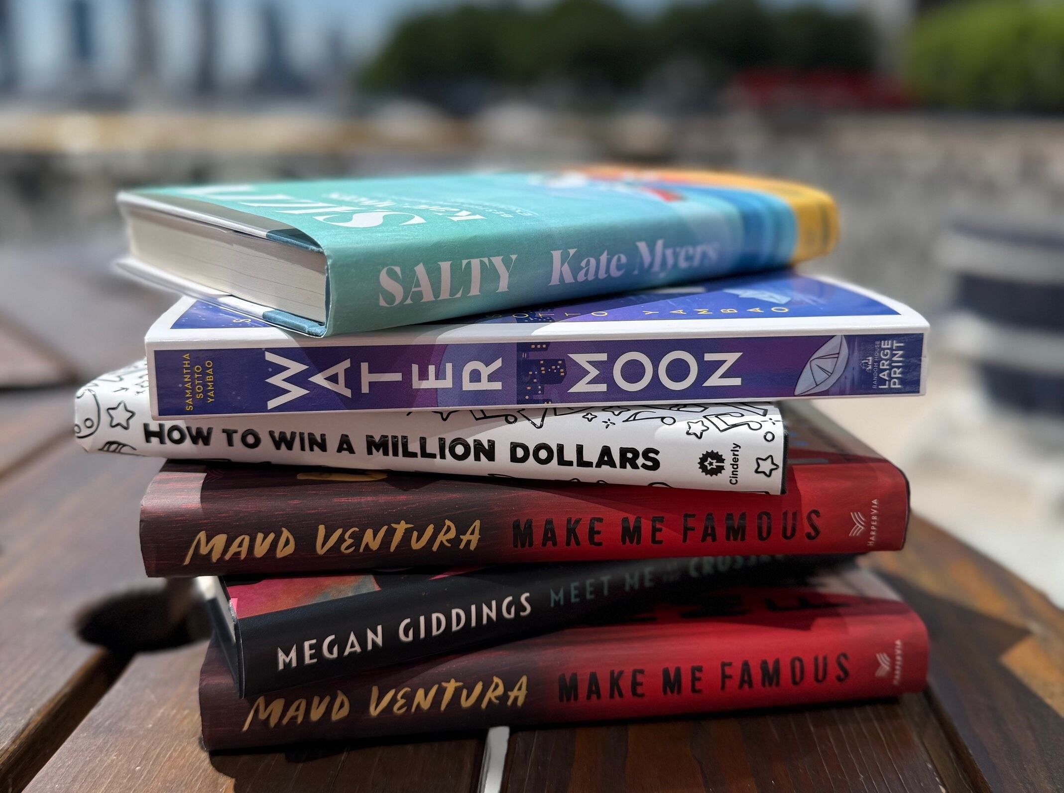 A stack of books on the waterfront at Brookfield Place