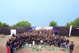 group of employees outside