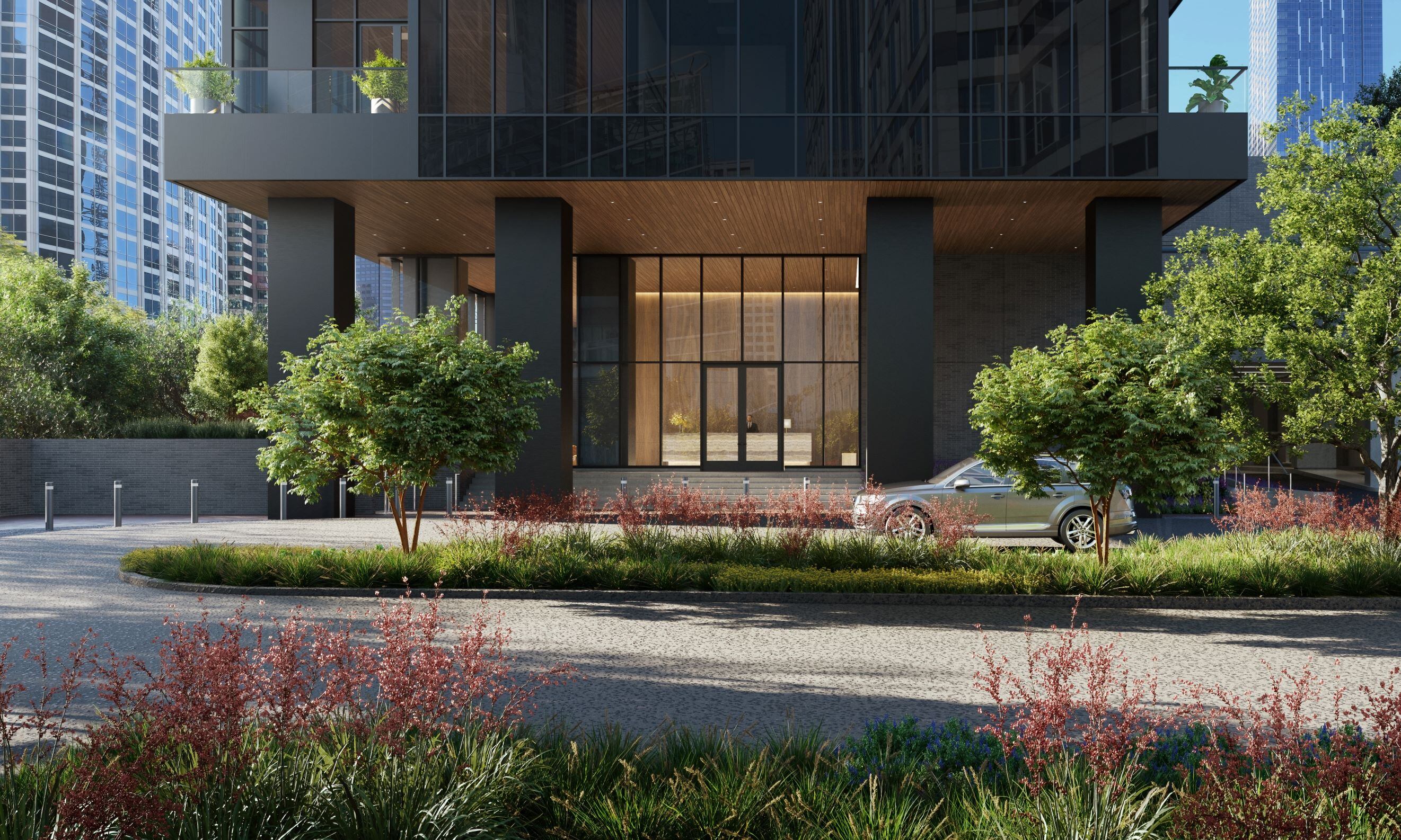 Front door with landscaping in front