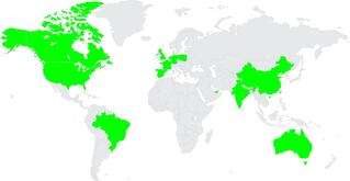 map of the world with highlighted countries in bright green