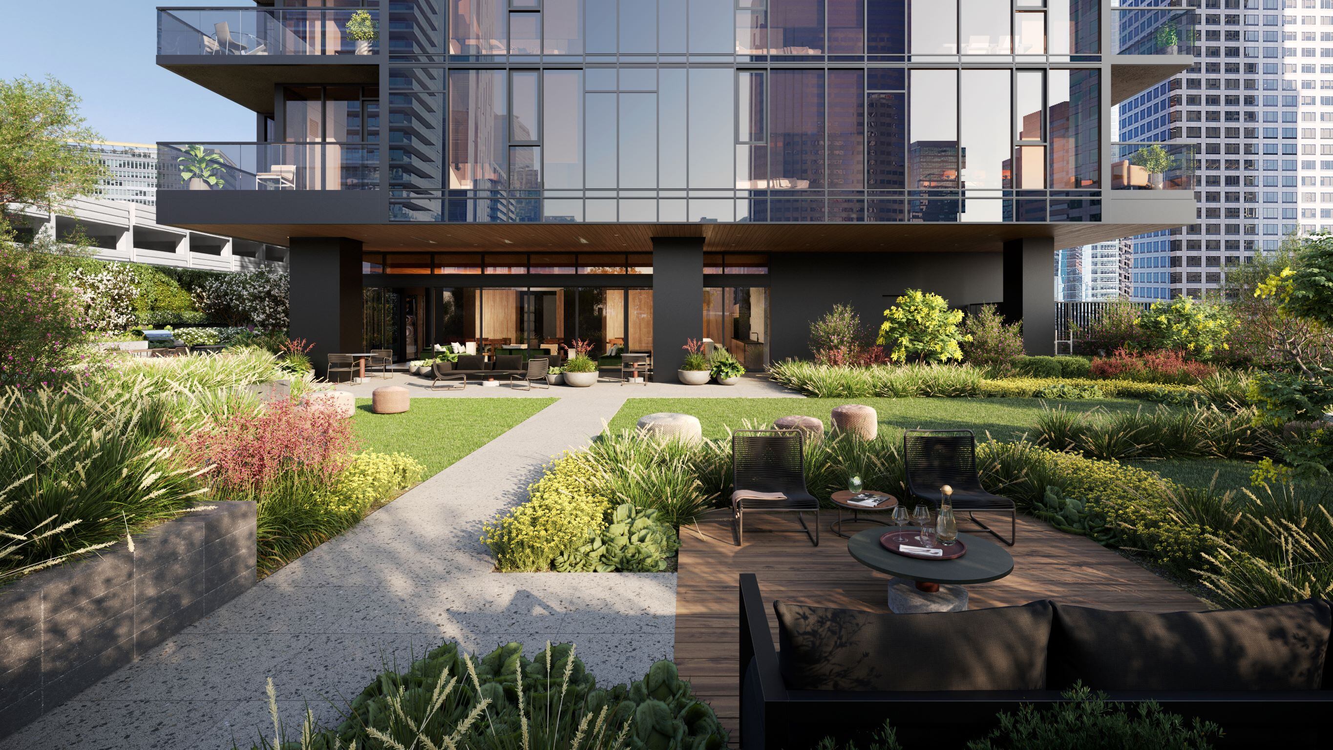 View of the amenity deck with seating area