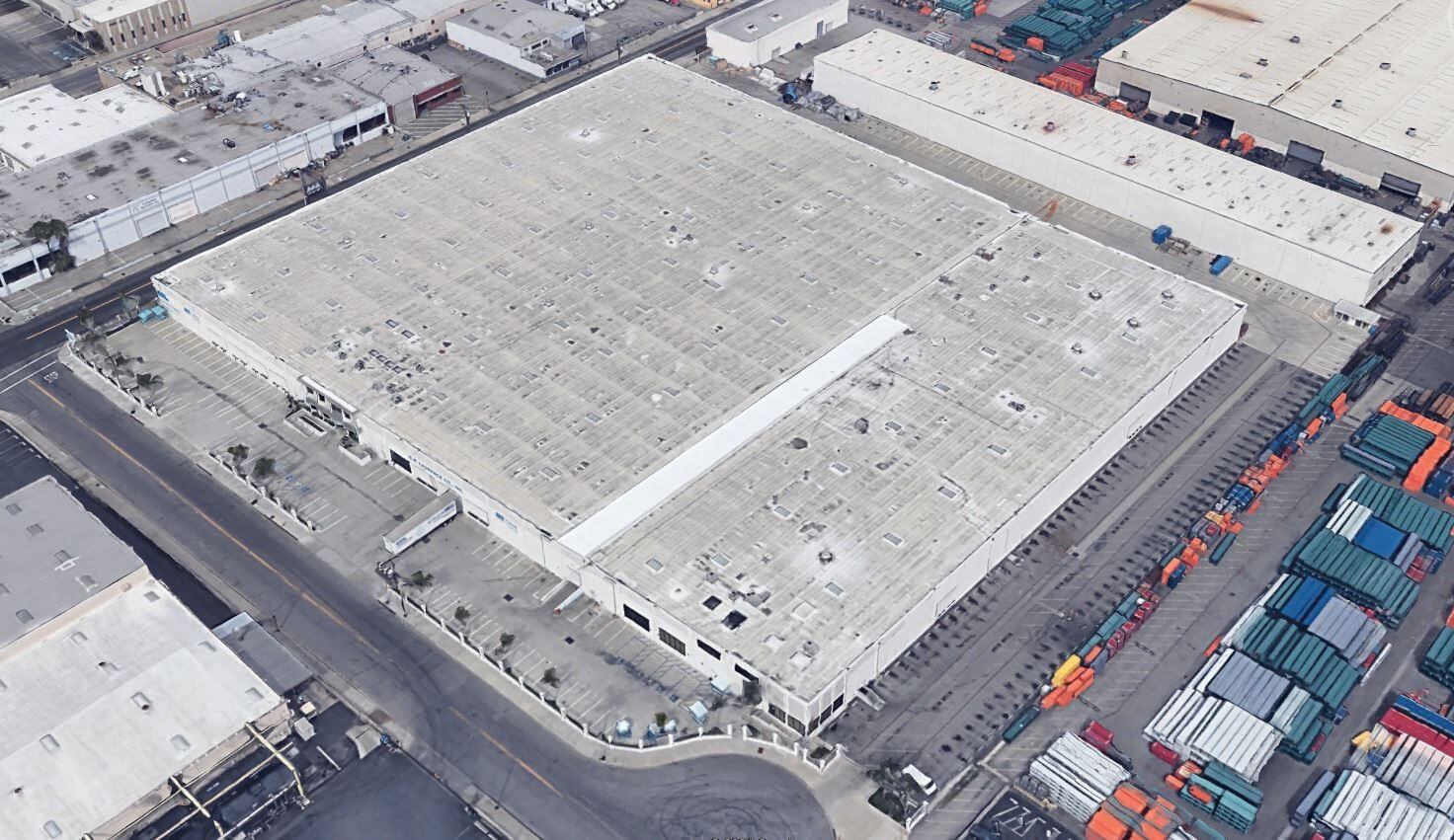 aerial view of logistics building and surrounding area