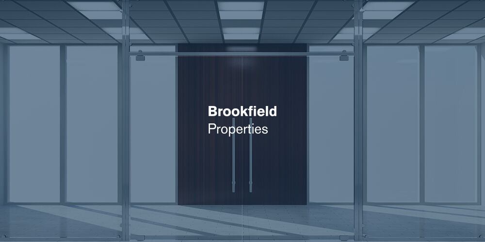 stock image of a wall with doors and the Brookfield properties logo